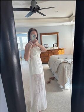 White Strapless Romper with Sheer Skirt